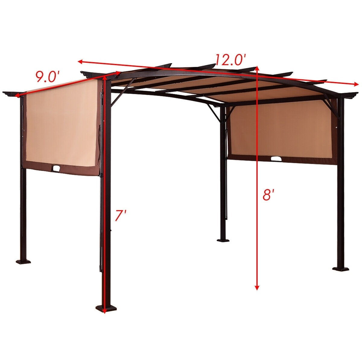 12 x 9 ft Outdoor Pergola Gazebo Canopy Sun Shelter with Steel Frame