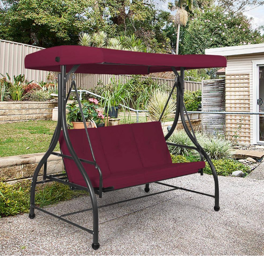 3 Seats Outdoor Swing Hammock with Adjustable Tilt Canopy *UNASSEMBLED/IN BOX*, reg $685.99 - OP3004WINE