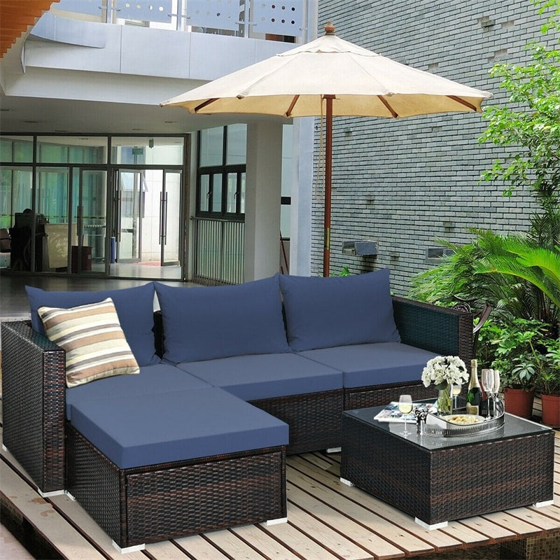 5 Piece Outdoor All-Weather Rattan Wicker Conversation Sectional Sofa Set *UNASSEMBLED/IN BOX*