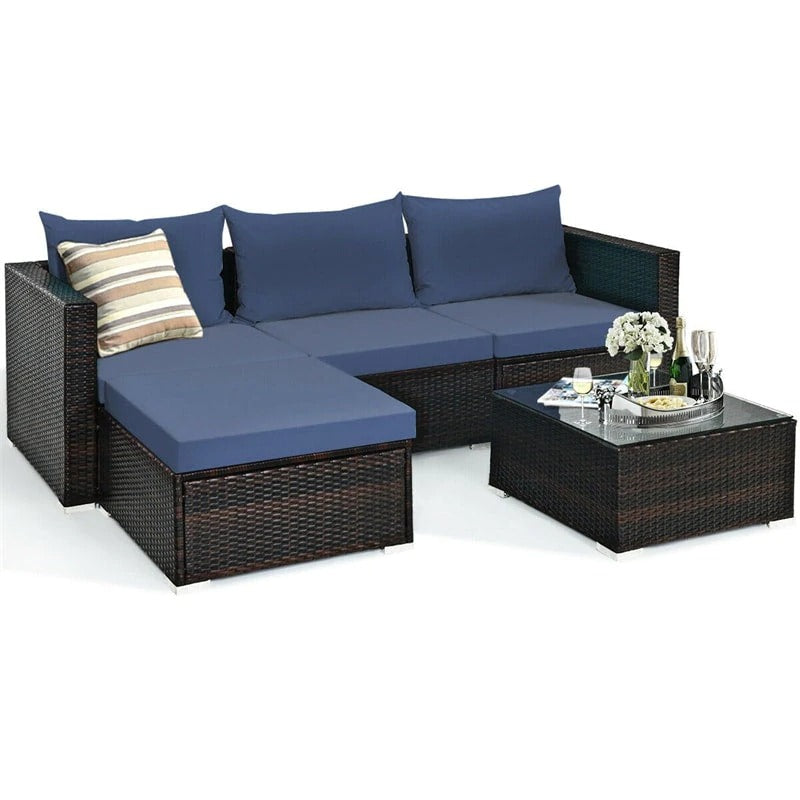 5 Piece Outdoor All-Weather Rattan Wicker Conversation Sectional Sofa Set *UNASSEMBLED/IN BOX*