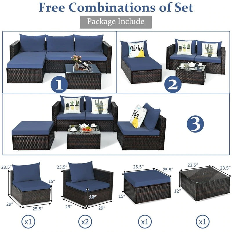 5 Piece Outdoor All-Weather Rattan Wicker Conversation Sectional Sofa Set *UNASSEMBLED/IN BOX*