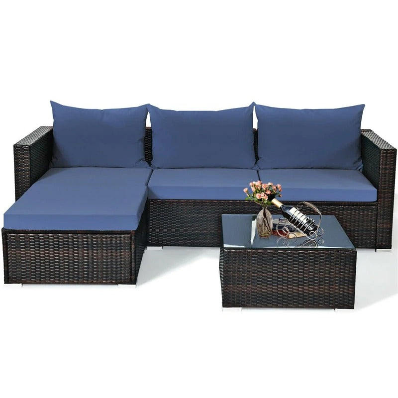 5 Piece Outdoor All-Weather Rattan Wicker Conversation Sectional Sofa Set *UNASSEMBLED/IN BOX*