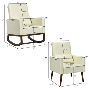 2-in-1 Fabric Upholstered Rocking Chair or Armchair, feet included,  with Pillow, Beige