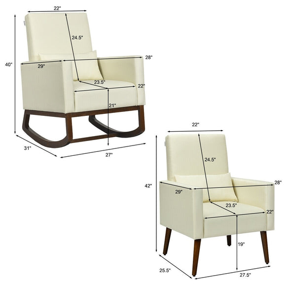 2-in-1 Fabric Upholstered Rocking Chair or Armchair, feet included,  with Pillow, Beige