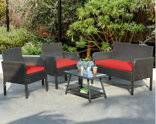 4 Piece Patio Rattan Wicker Conversation Set