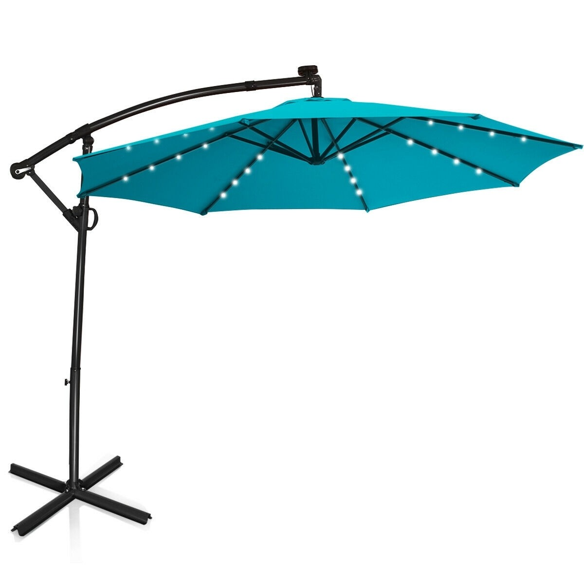 Cantilever Umbrella with solar lights, aqua blue, weight base not included