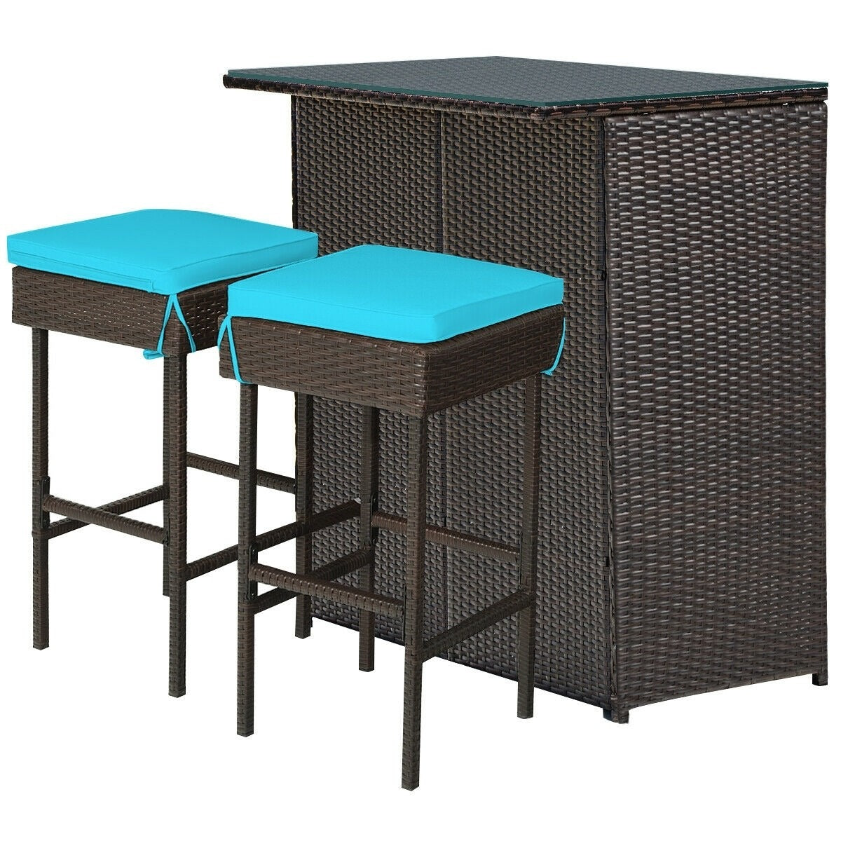3 Piece Patio Rattan Wicker Bar Table Stools Dining Set *UNASSEMBLED/IN BOX* - HW68745TU