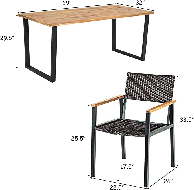 DORTALA 7 Pieces Patio Dining Set, Outdoor PE Rattan Dining Furniture Set . 2 Boxes Unassembled