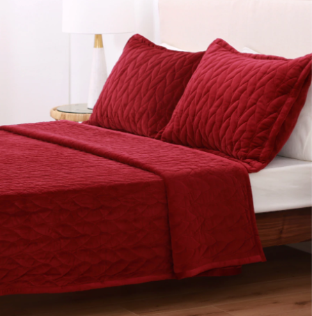 Berkshire Blanket BOHO Braid Quilted Coverlet Set - KING - MERLOT