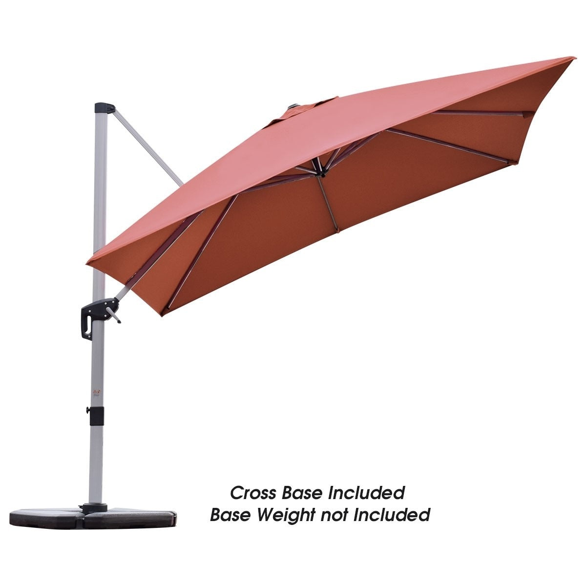 10 Feet 360° Tilt Aluminum Square Patio Umbrella without Weight Base