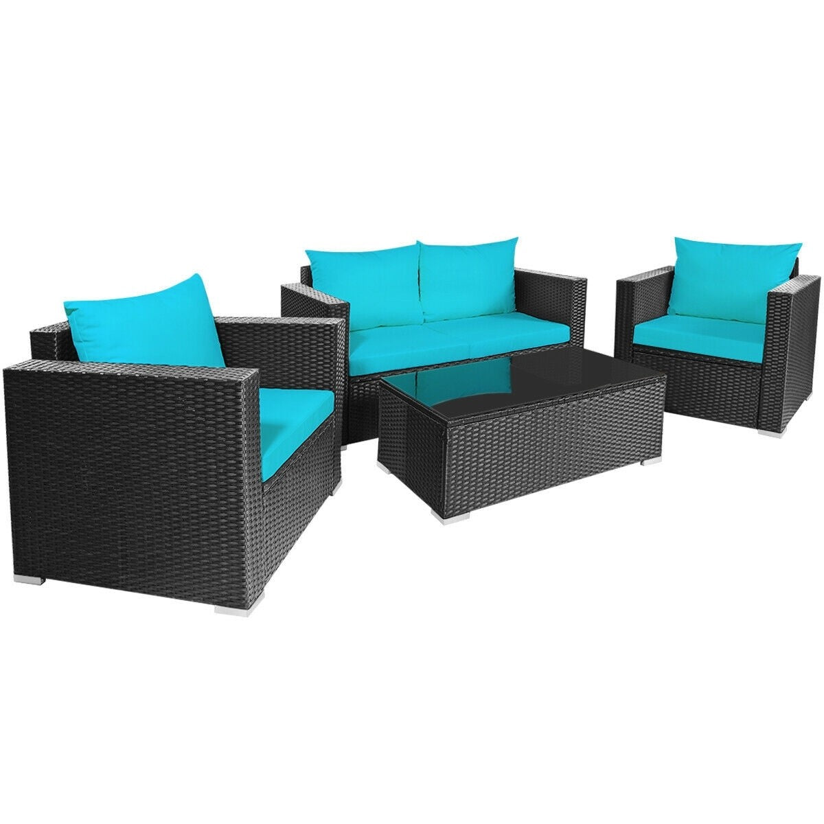 4 Pieces Patio Rattan Cushioned Furniture Set. 2 Boxes unassembled