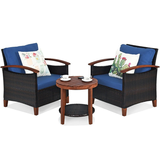 3 Pieces Solid Wood Frame Patio Rattan Furniture Set *UNASSEMBLED/IN BOX*, SPECIAL MISSING 2 LEGS - HW65226LB