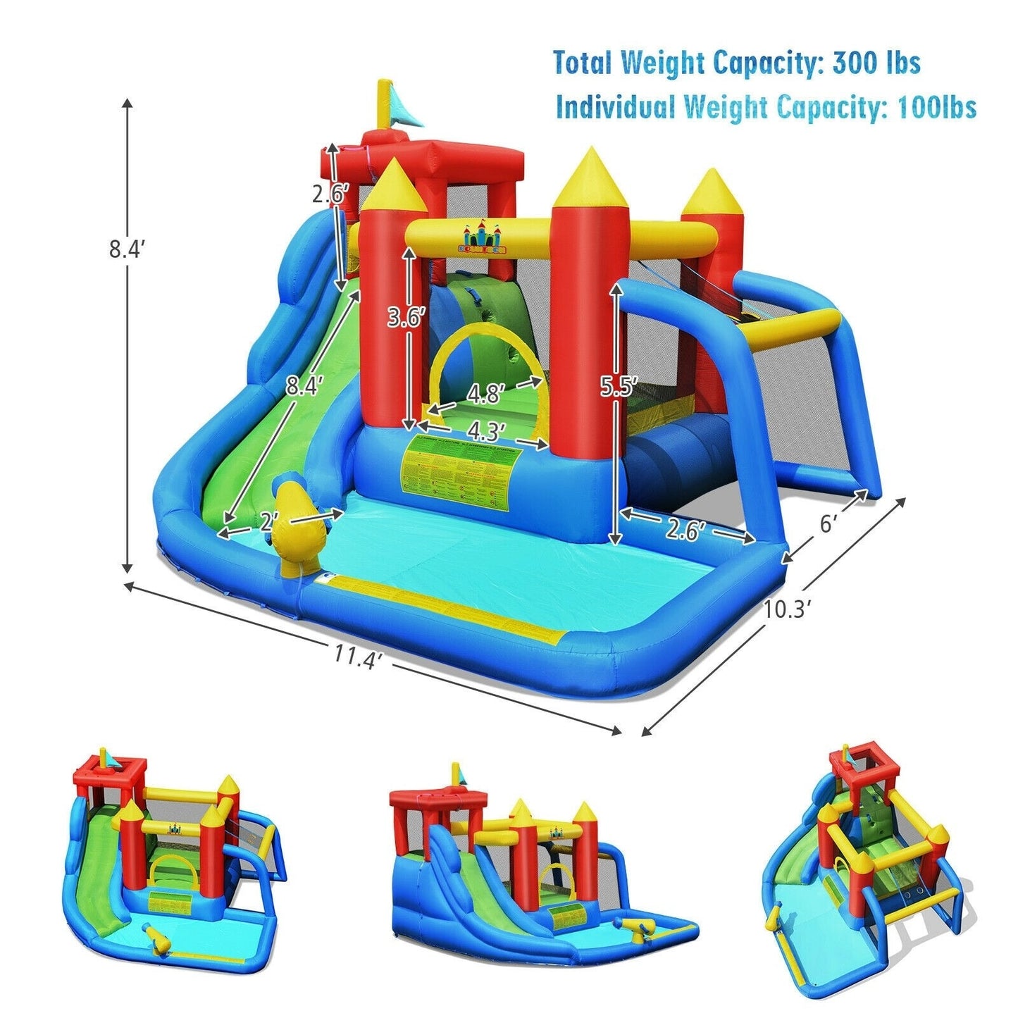 Inflatable Bounce House Splash Pool with Water Climb Slide Blower Included *UNASSEMBLED/IN BOX* - OP70639