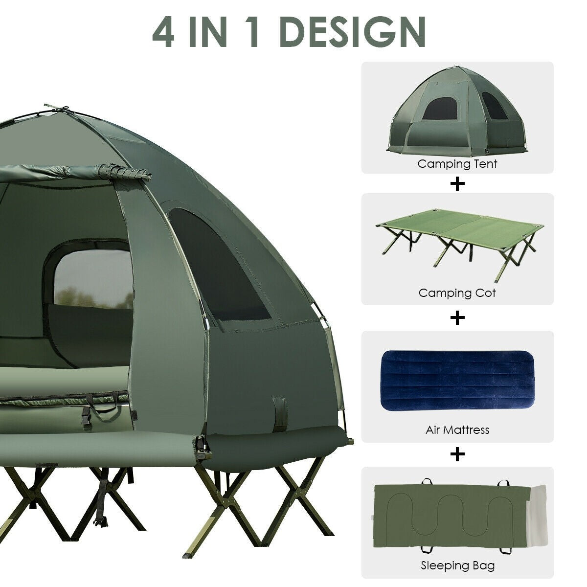 2-Person Foldable Outdoor Camping Tent Cot with Air Mattress and Sleeping Bag