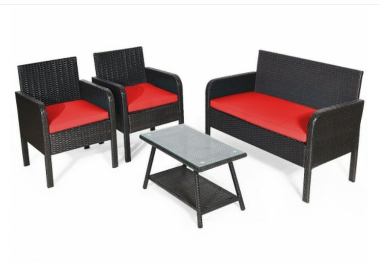 4 Piece Patio Rattan Wicker Conversation Set