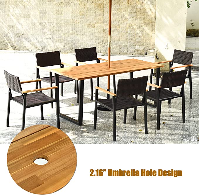 DORTALA 7 Pieces Patio Dining Set, Outdoor PE Rattan Dining Furniture Set . 2 Boxes Unassembled