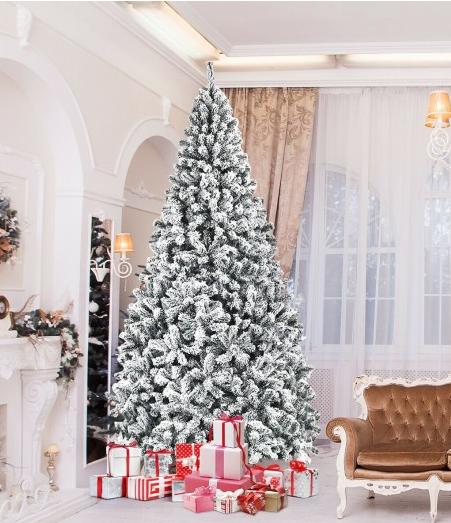 9 Feet  Unlit Artificial Christmas Tree with Premium Snow Flocked Hinged