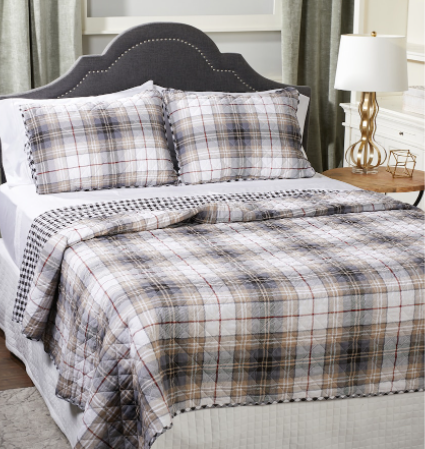 Homesuite 3pc Plaid Quilt Set - KING - NATURAL PLAID