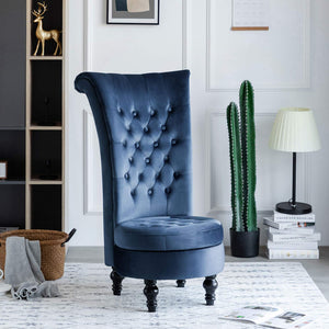 Elgia Wide Tufted Velvet Vanity Chair, assembled, Special, Irregular, Blue