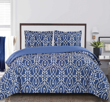 St. Clair Luxe Collection 3 Piece Reversible Down Alternative Comforter Set - DOUBLE/QUEEN - NAVY