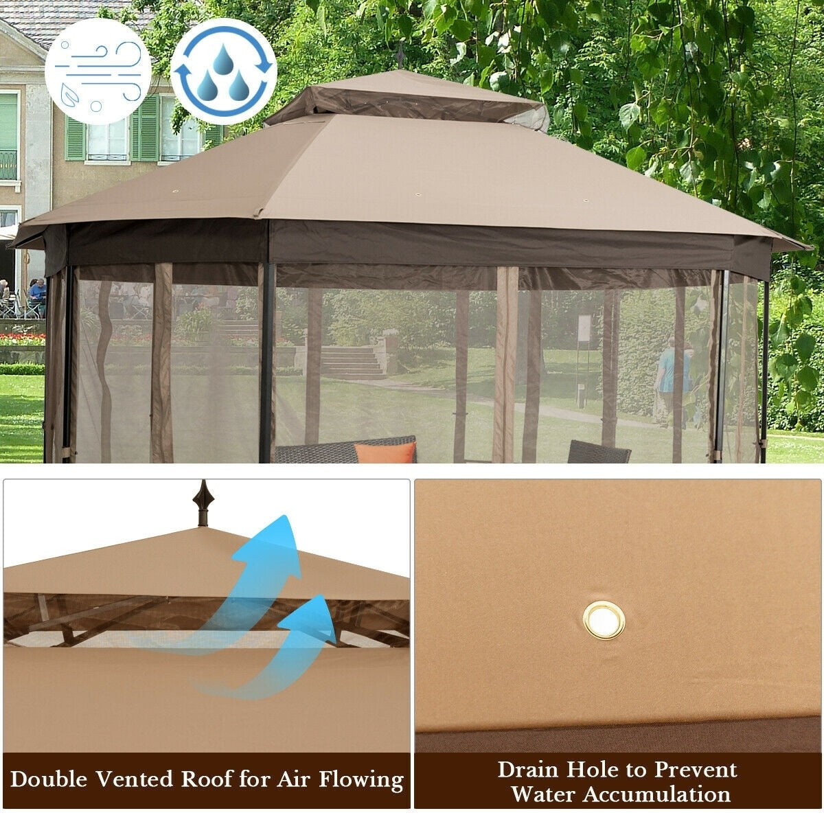 10’x 12’ Octagonal Patio Gazebo with Mosquito Net, 1 box unassembled