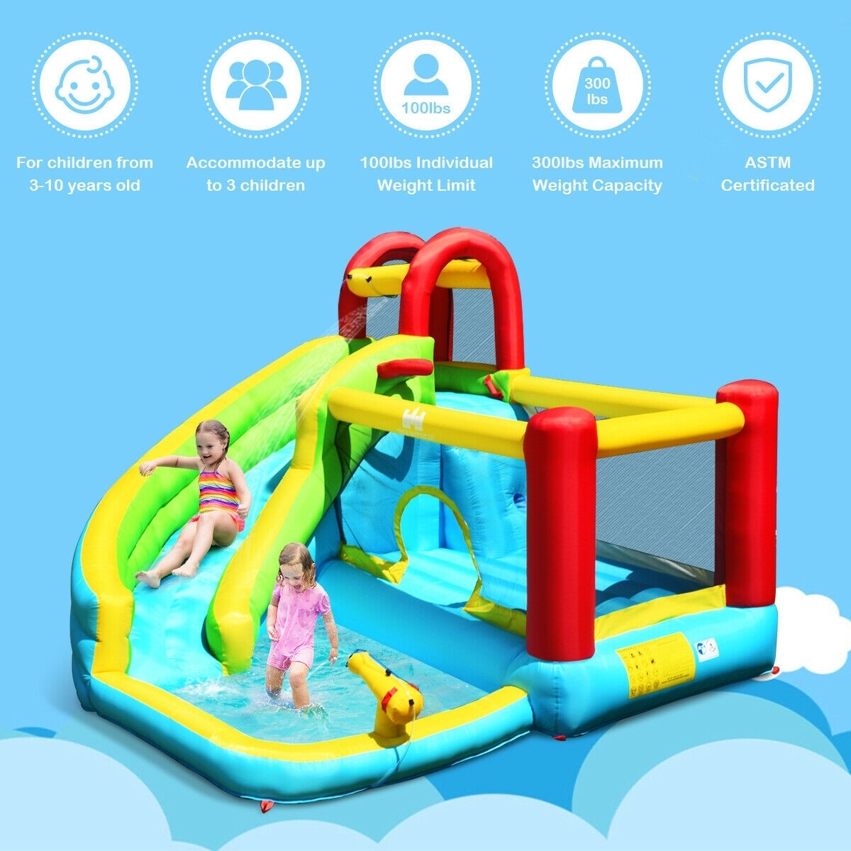 6 in 1 Inflatable Bounce House with Climbing Wall and Basketball Hoop without Blower, reg $699.99