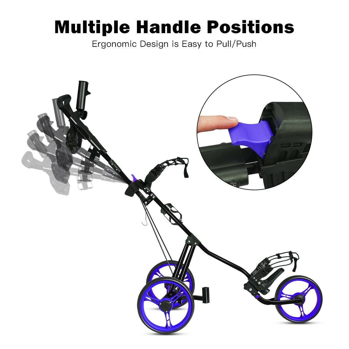 Foldable 3 Wheels Push Pull Golf Trolley with Scoreboard Bag, In box unassembled