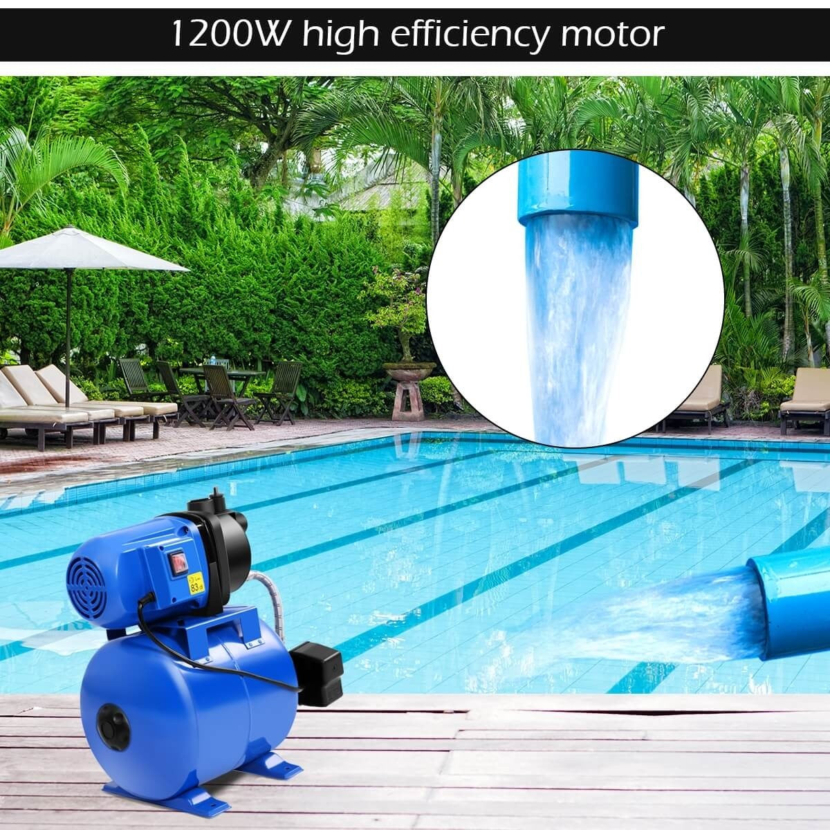 1200W Garden Water Pump Shallow Well Pressurized Home Irrigation 1000GPH