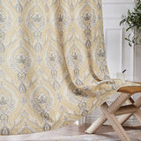 Damask Printed Curtains, Grommet, 2 Panels, gold on beige