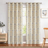 Damask Printed Curtains, Grommet, 2 Panels, gold on beige