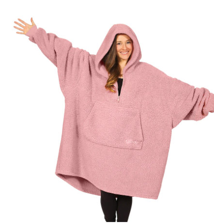 The Comfy Teddy Bear Quarter-Zip Snuggle Blanket - BLUSH