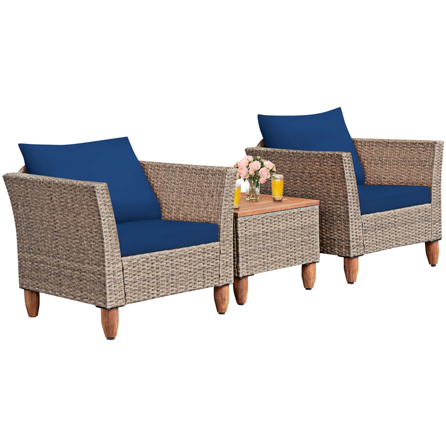 Patio Rattan Furniture Set Wood Table Top Cushion Sofa