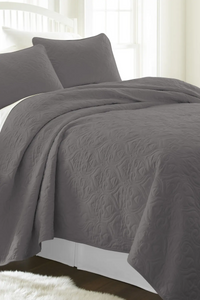 Home Collection Premium Damask Pattern Quilted Coverlet Set, King, Grey