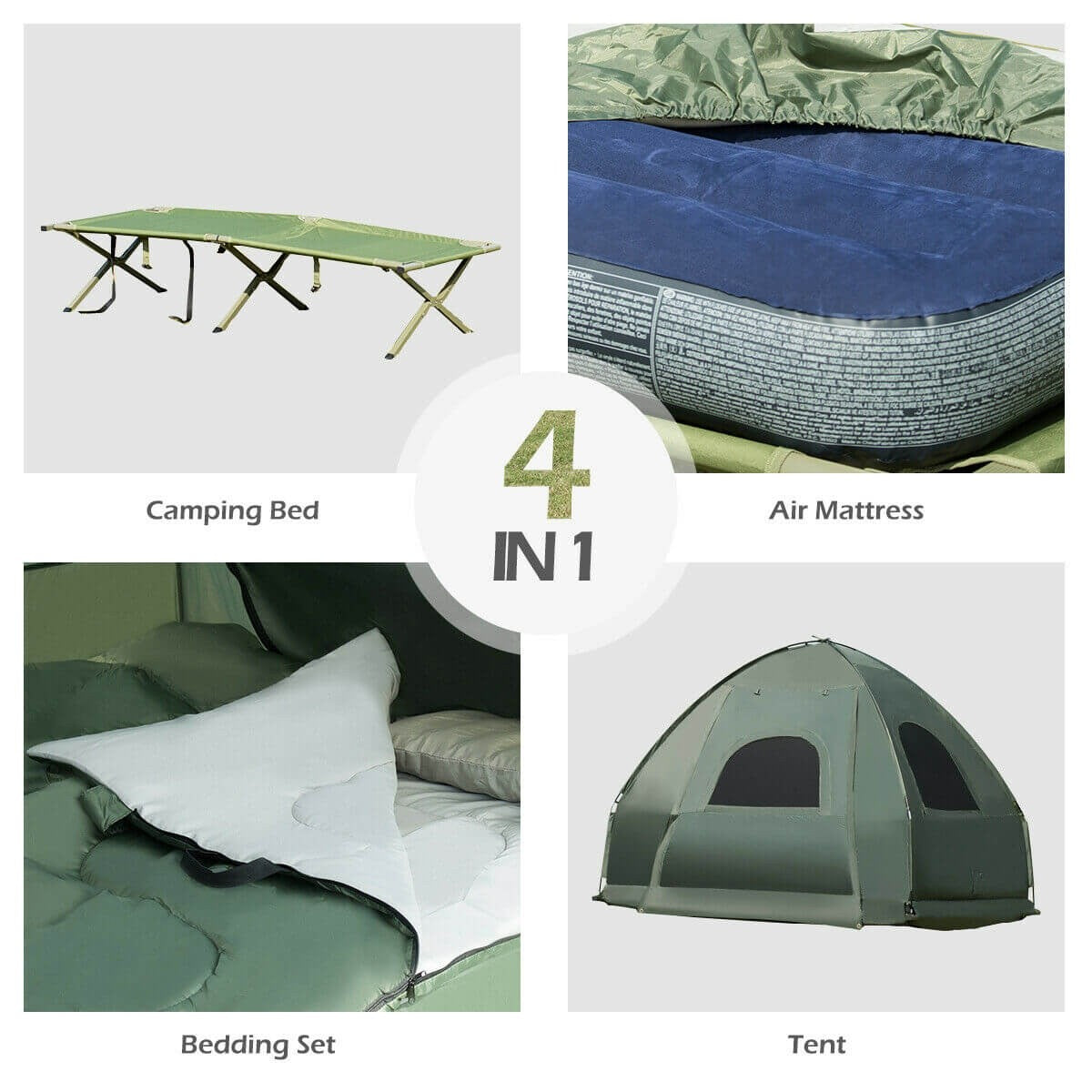 1-Person Compact Portable Pop-Up Tent Air Mattress and Sleeping Bag