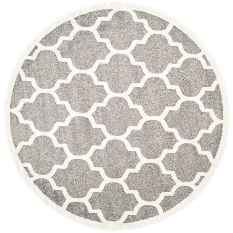 Adeleine Geometric Area Rug in Dark Grey / Beige - Round 5'