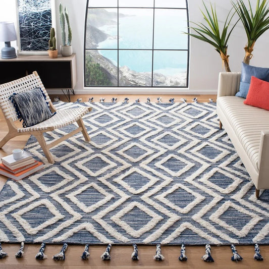 Bakerhill Geometric Tufted Wool Navy/Ivory Area Rug - 8' X 10'