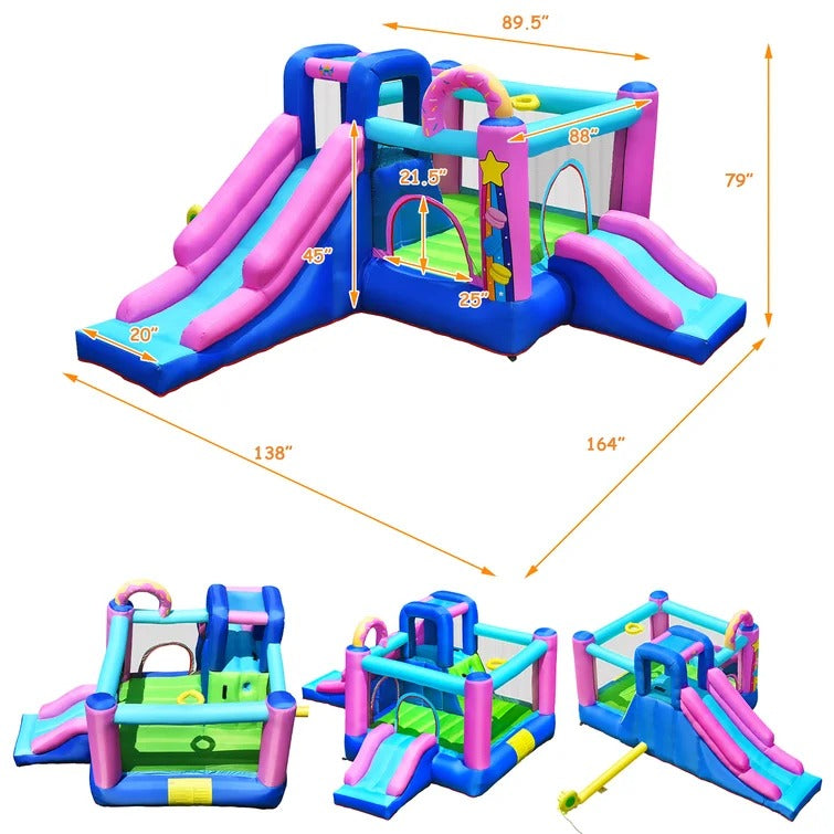 Bountech Inflatable Bounce Castle Dual Slides Jumping Bouncer W/ Climbing Wall