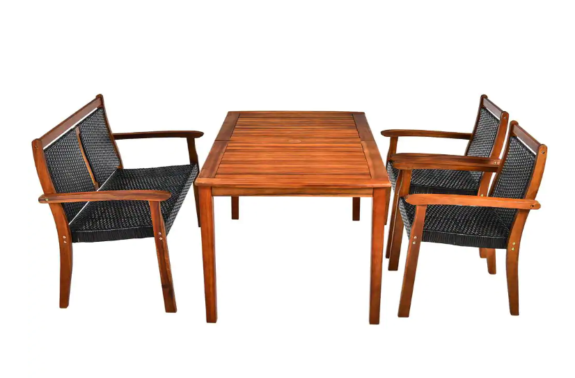 Copy of 4-Pieces Wood Rectangular Outdoor Dining Set with Black Chair Loveseat *UNASSEMBLED/IN BOXES(2) - HW68671AWH