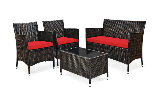 3PCS Rattan Patio Furniture Set - RED *UNASSEMBLED/IN BOX*, Coffee Table not included