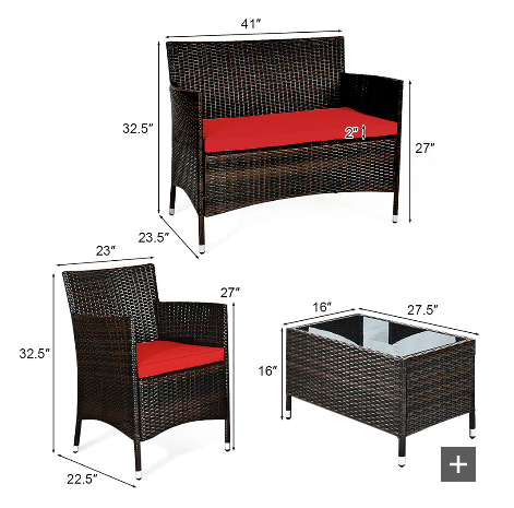 3PCS Rattan Patio Furniture Set - RED *UNASSEMBLED/IN BOX*, Coffee Table not included