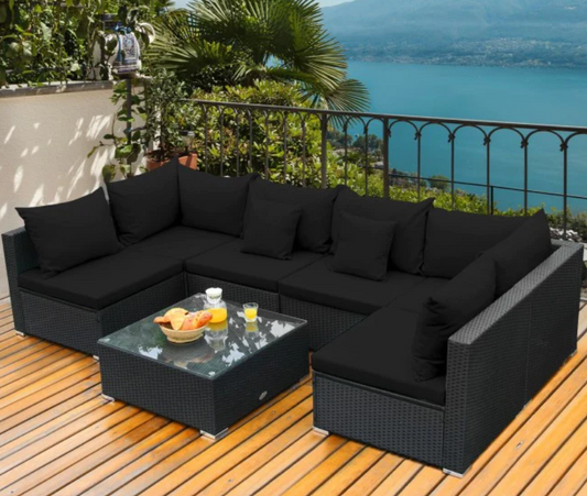 7 Pieces Outdoor Patio Rattan Furniture Set - *UNASSEMBLED/IN BOX* - HW66524ADK