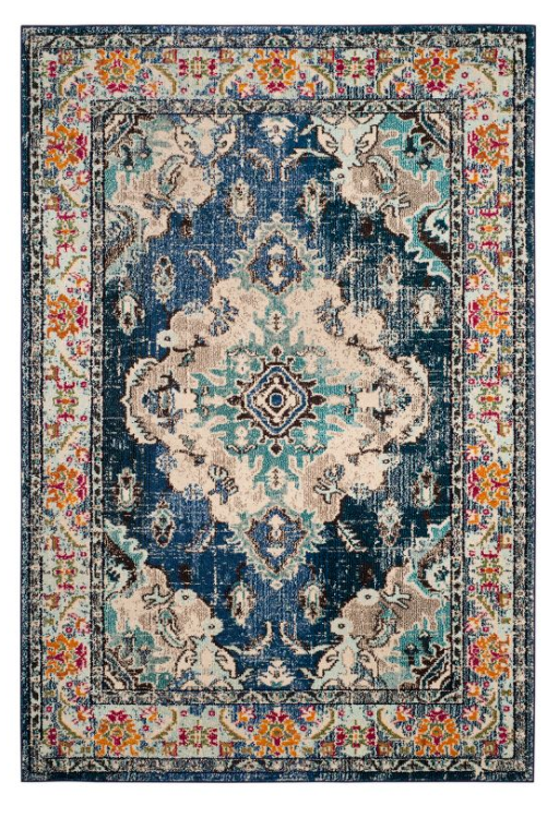 Saniya Medallion Blue/Orange Area Rug - 5'1 X 7'7`