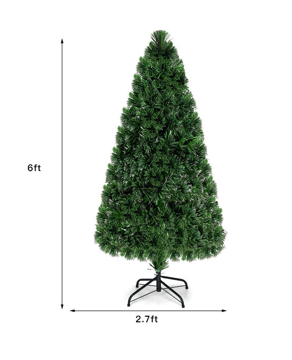 6Ft Pre-Lit Fiber Optic Artificial PVC Christmas Tree w/ Metal Stand