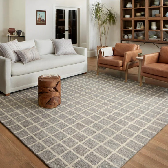 Chris Loves Julia x Loloi Polly Checkered Slate/Ivory Area Rug