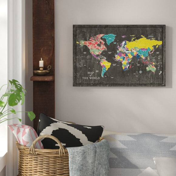 Colorful World Map - Graphic Art Print on Canvas