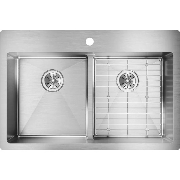 Crosstown Stainless Steel Double Sink, 33 x 22, Scratch & Dent, dual mount, 1 hole