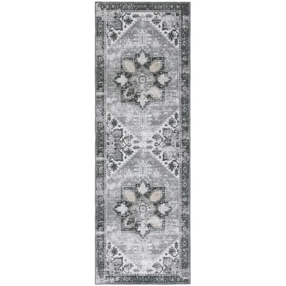 Debary Oriental Area Rug in Grey/Green/Ivory - 2'6 X 6