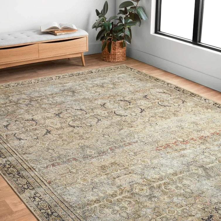 Duda Oriental Olive And Charcoal Area Rug - 3'6" x 5'6"