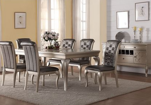 ELSA SILVER GREY FINISH DINING TABLE WITH GLASS & LEAF- CLEARANCE-