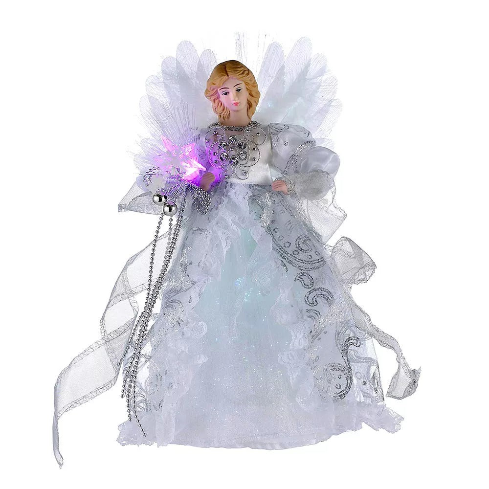 12" CUL White/Silver Fiber Optic Angel Treetop